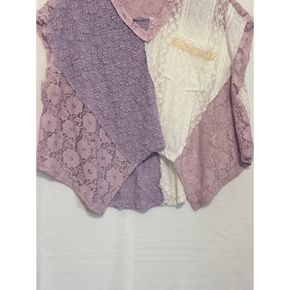POL Short Sleeve Oversized Patchwork Lace Top Lavender Small Boho Shabby Chic - Picture 5 of 9